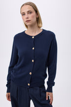 Oversize Cardigan Med Rund Hals Og Gyldne Knapper F Riva - Marineblå - Dame
