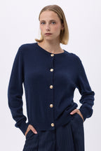 Oversize Cardigan Med Rund Hals Og Gyldne Knapper F Riva - Marineblå - Dame