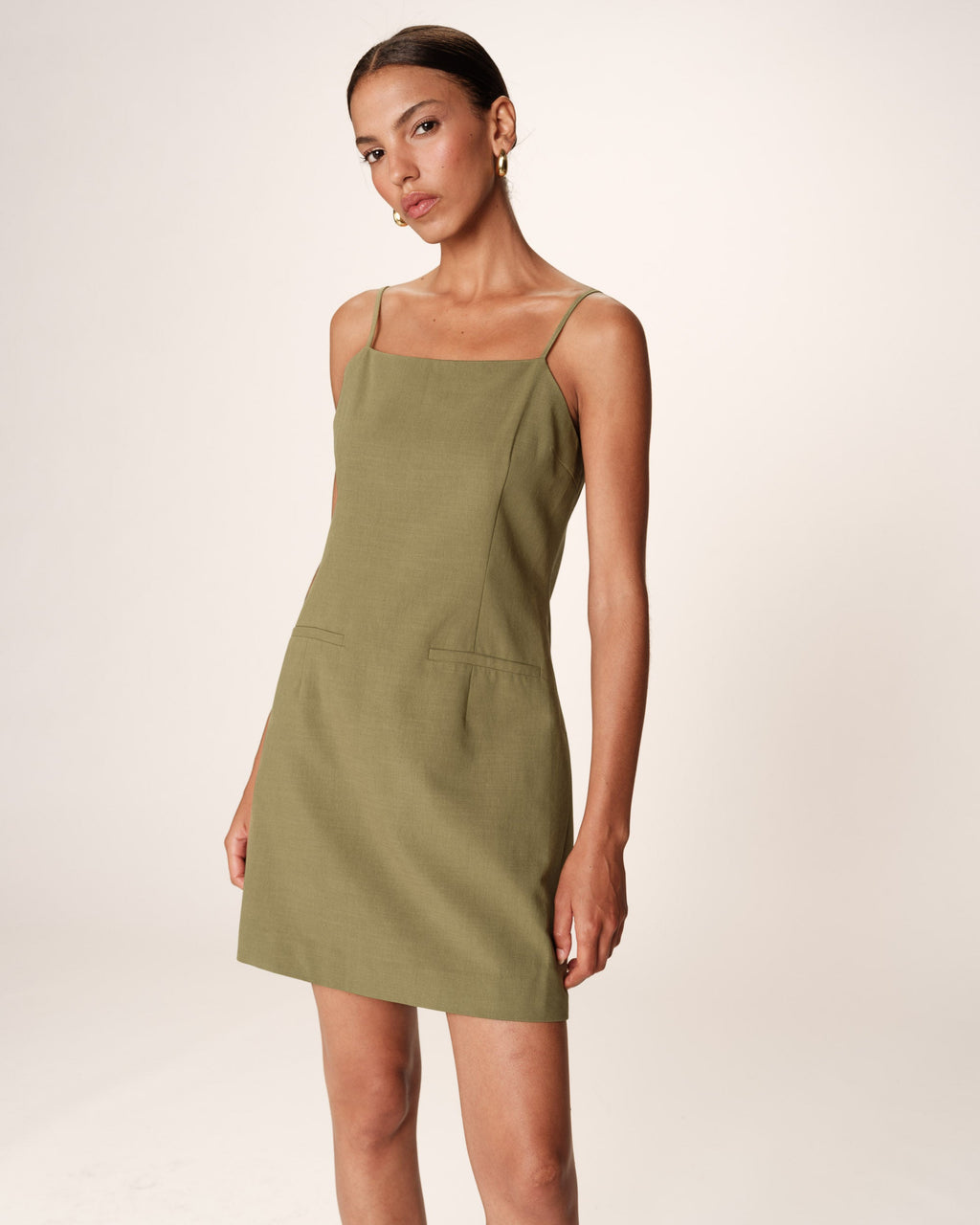Rivoli Short Dress Square Neckline Green