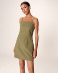 Rivoli Short Dress Square Neckline Green