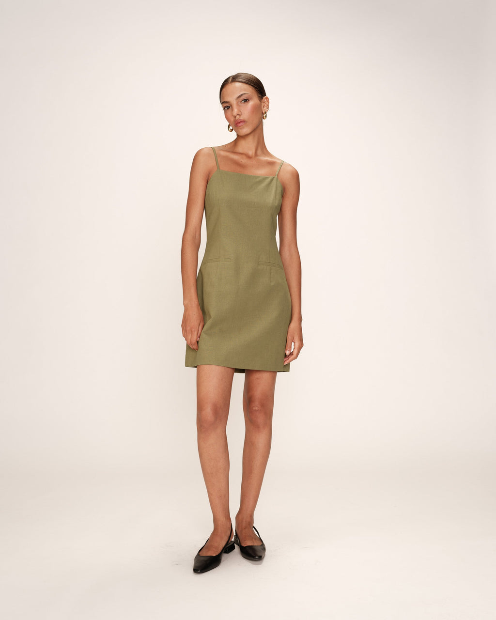 Rivoli Short Dress Square Neckline Green