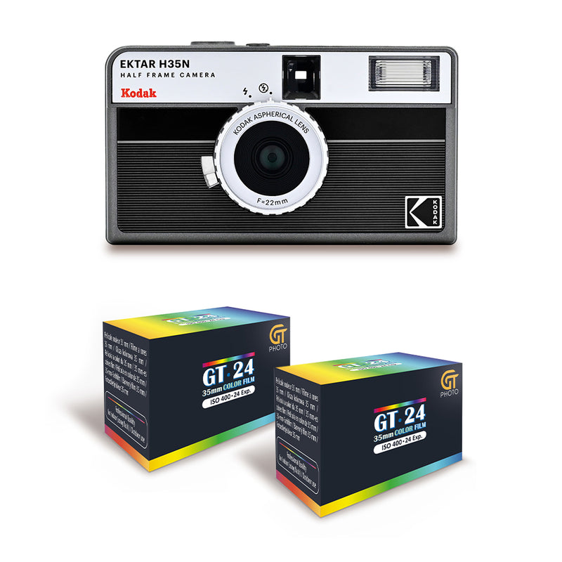 Film Camera - EKTAR H35N - Black Striped - 2 Color Films Free - Kodak