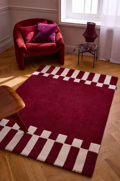 Rouge d'orage – Tapis en laine géométrique - bordeaux Rouge d'orage