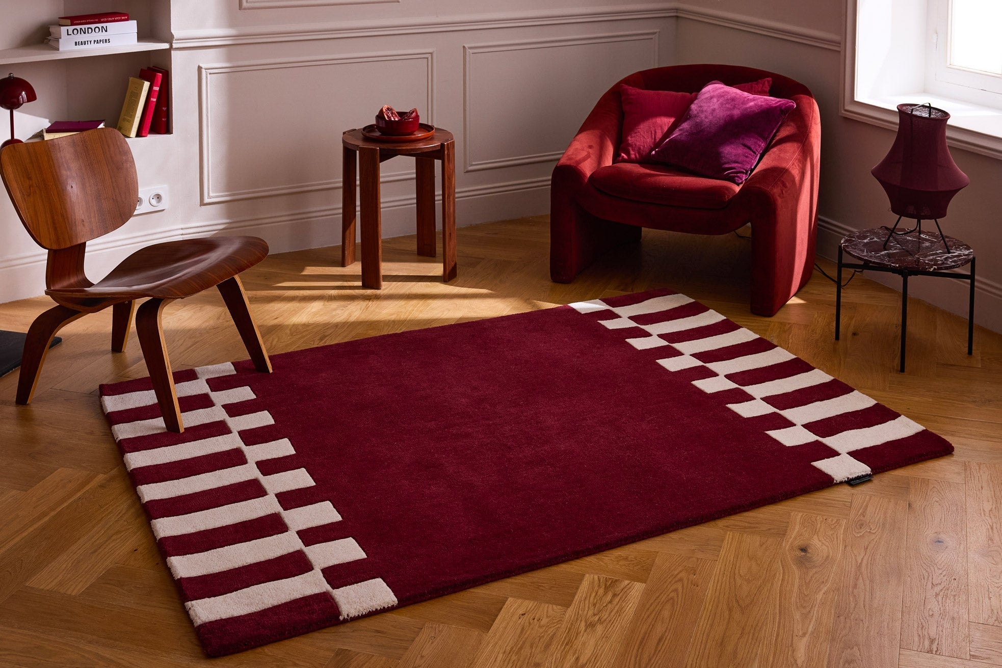 Rouge d'orage – Geometric wool rug - burgundy Rouge d'orage