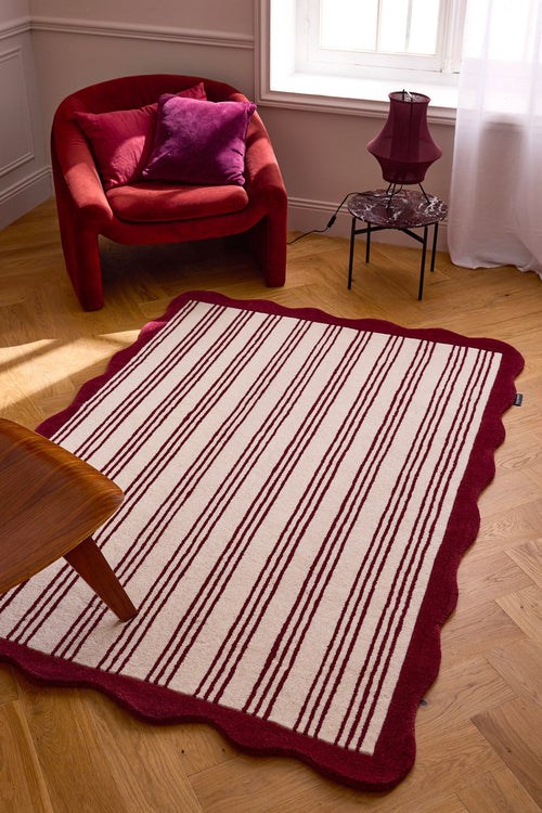 Rouge d'orage – Tapis en laine à rayure - bordeaux Rouge d'orage