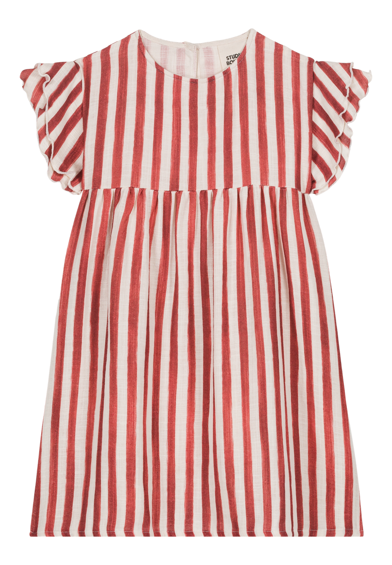 Vestido de cocina a rayas rojo ladrillo