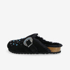Paloma Clog W - Suede/Fur/Rivet - Black/Black/Blue