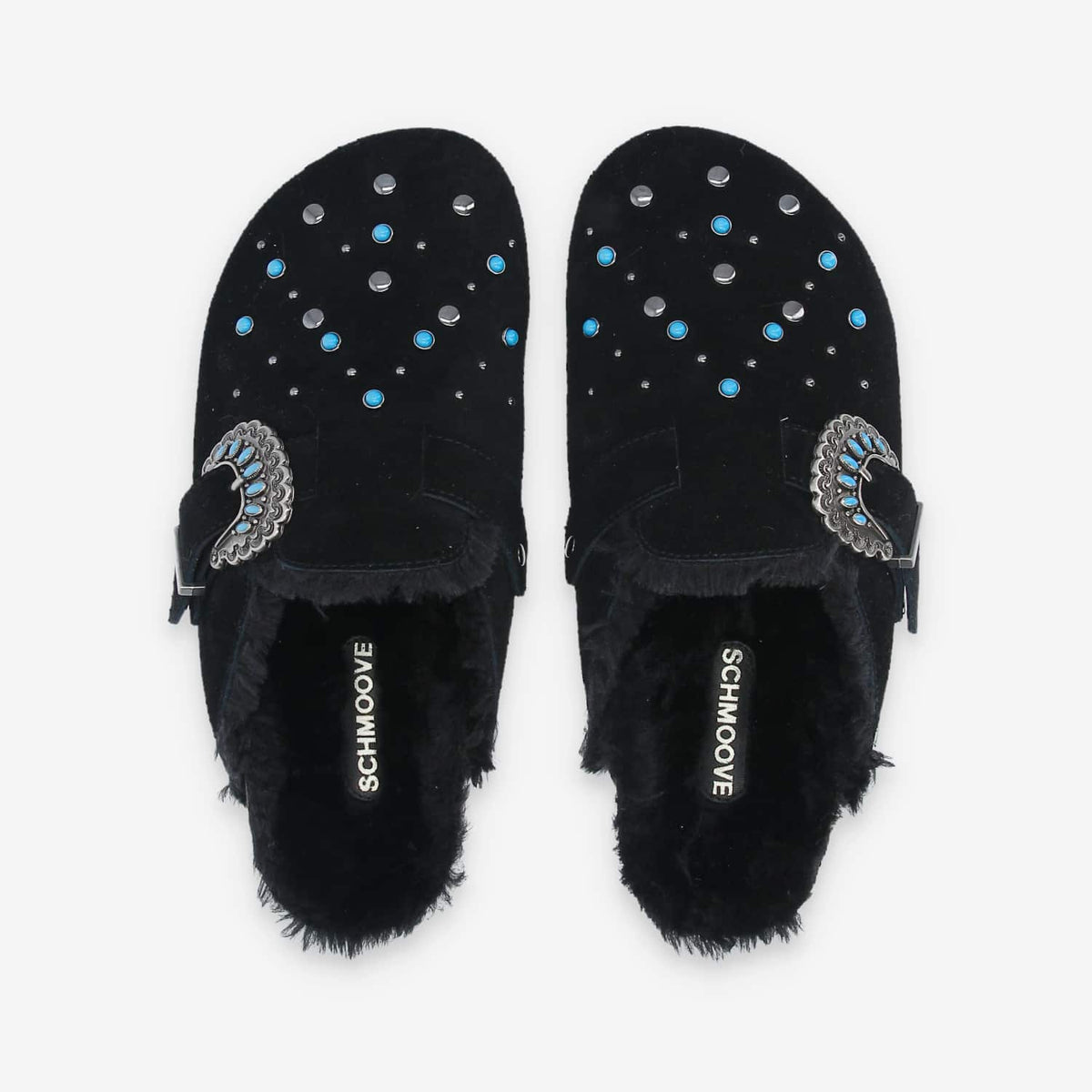 Paloma Clog W - Suede/Fur/Rivet - Black/Black/Blue