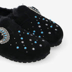 Paloma Clog W - Suede/Fur/Rivet - Black/Black/Blue