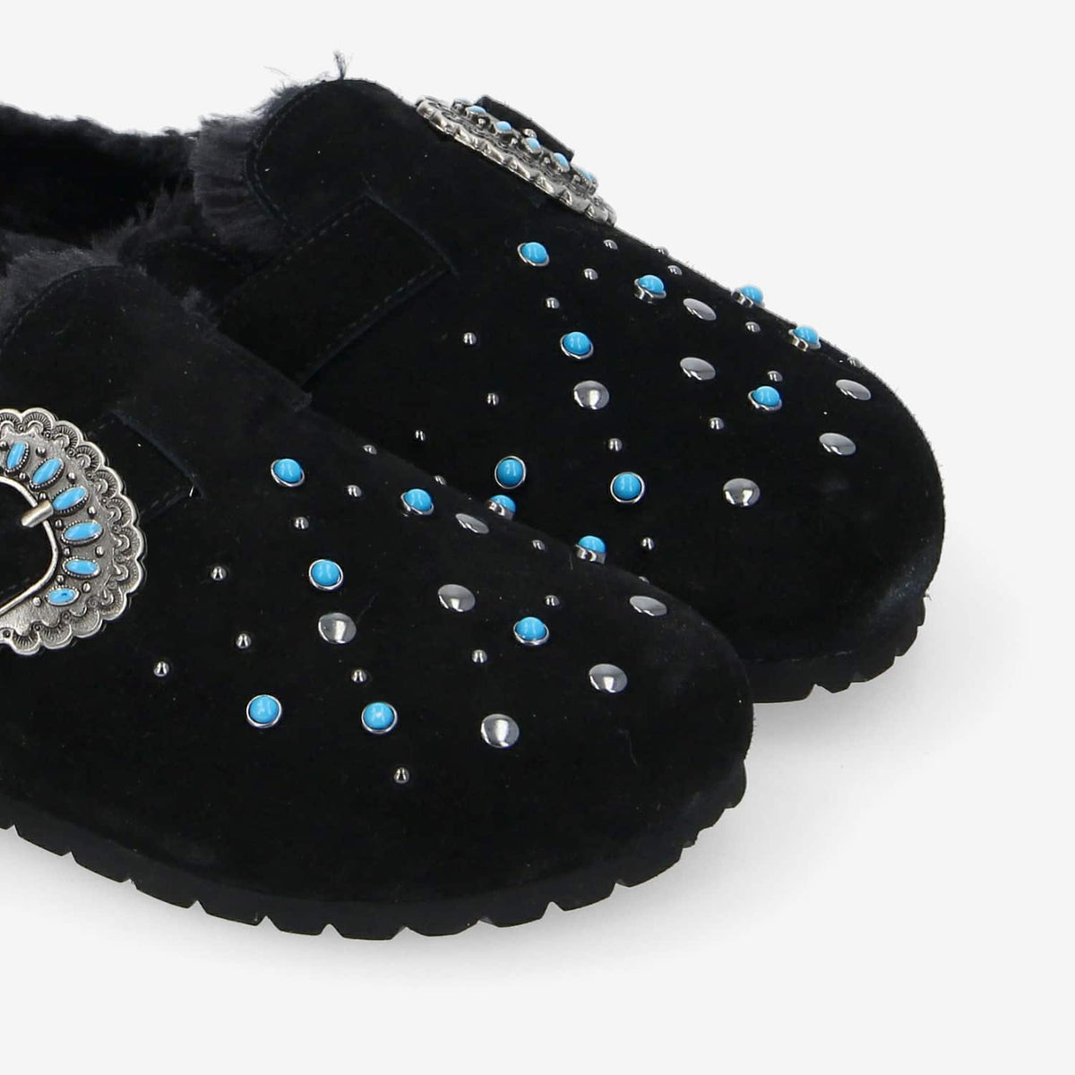 Paloma Clog W - Suede/Fur/Rivet - Black/Black/Blue