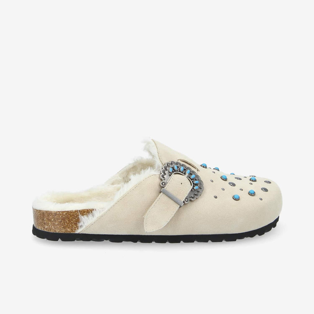 Paloma Clog W - Suede/Fur/Rivet - Dune/Dove/Blue