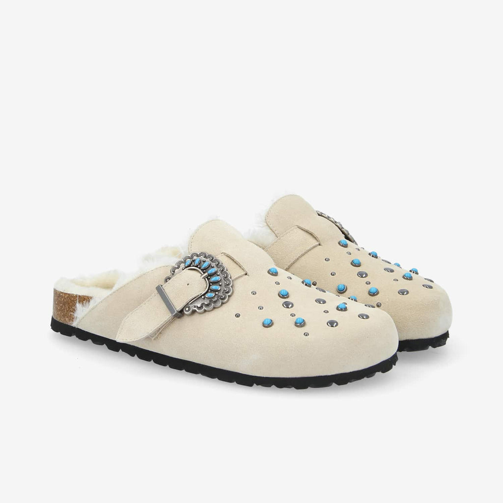 Paloma Clog W - Suede/Fur/Rivet - Dune/Dove/Blue