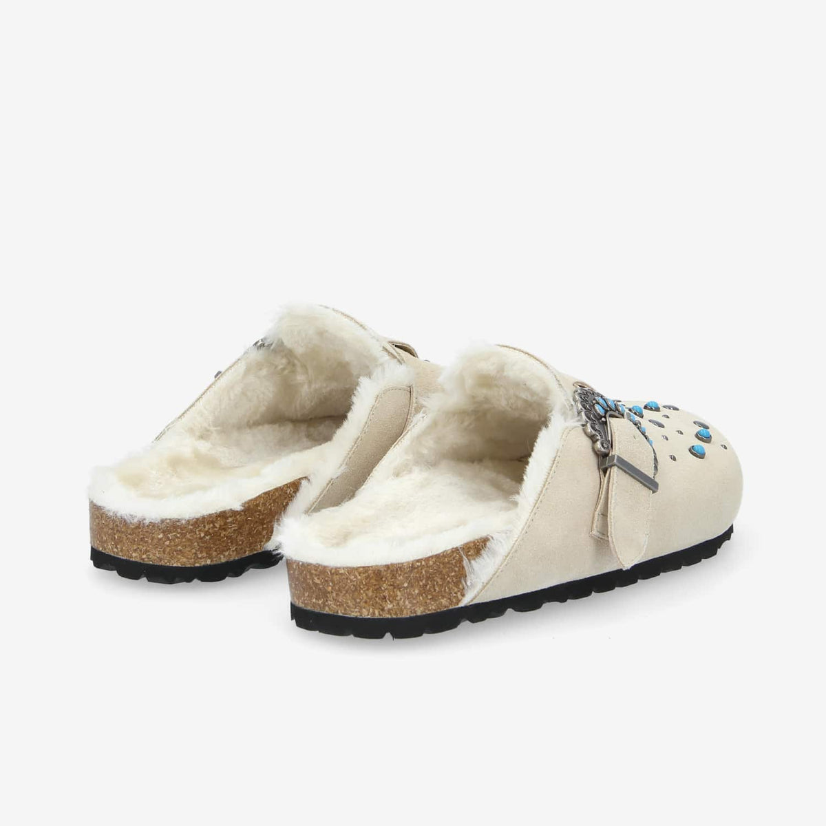 Paloma Clog W - Suede/Fur/Rivet - Dune/Dove/Blue
