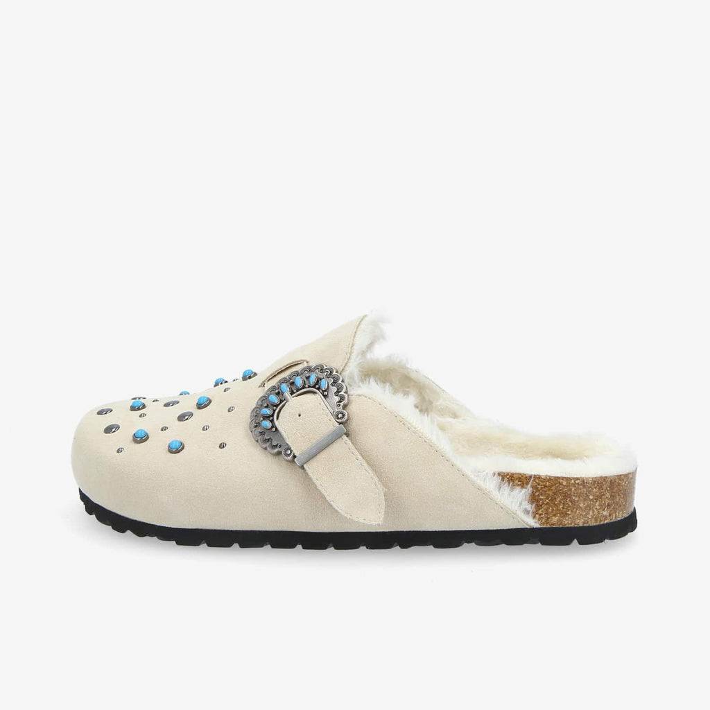 Paloma Clog W - Suede/Fur/Rivet - Dune/Dove/Blue