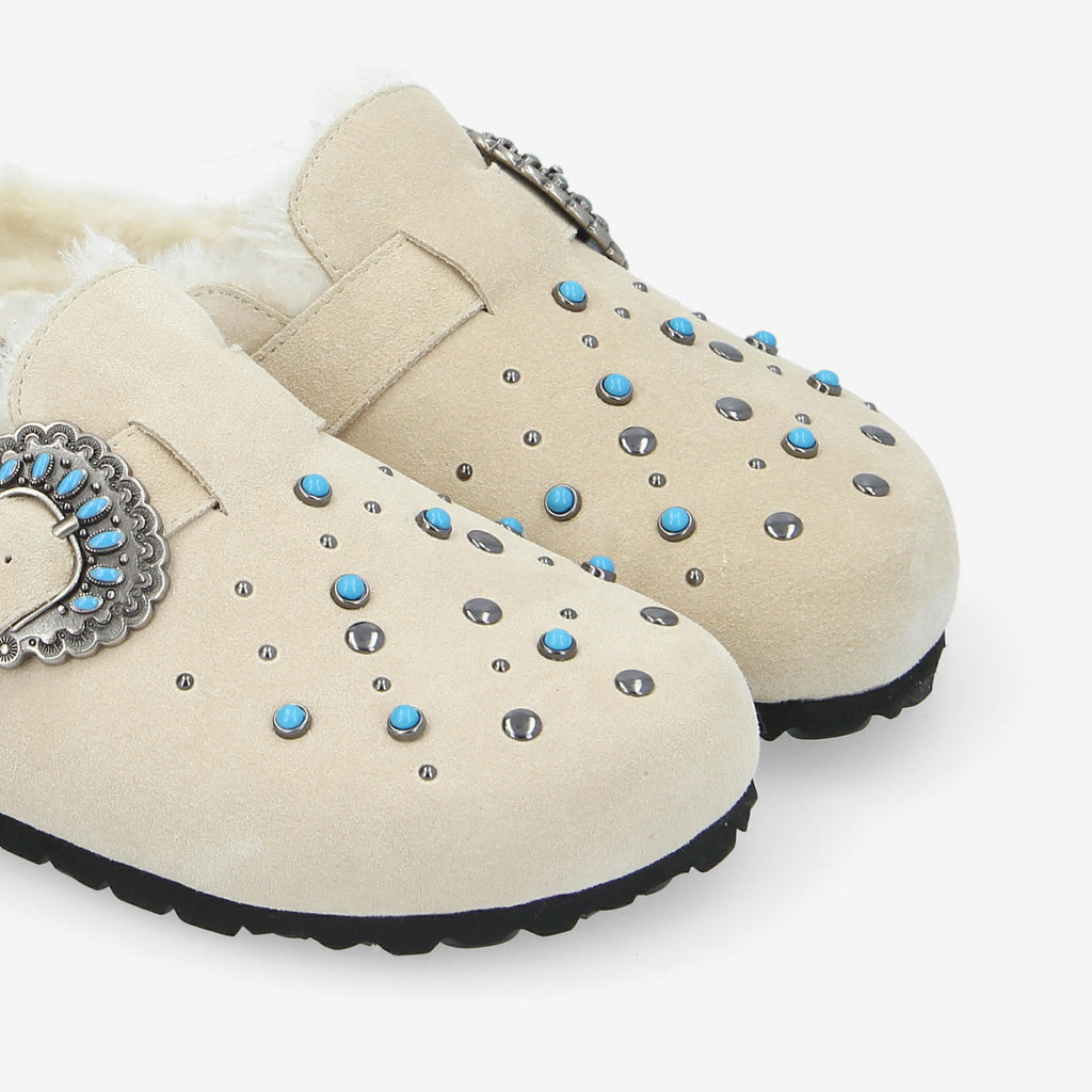 Paloma Clog W - Suede/Fur/Rivet - Dune/Dove/Blue
