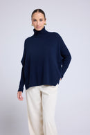 Pull Col Roule Poncho Rolanda - Bleu Marine