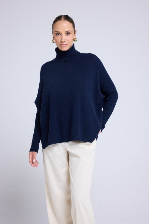 Pull Col Roule Poncho Rolanda - Bleu Marine