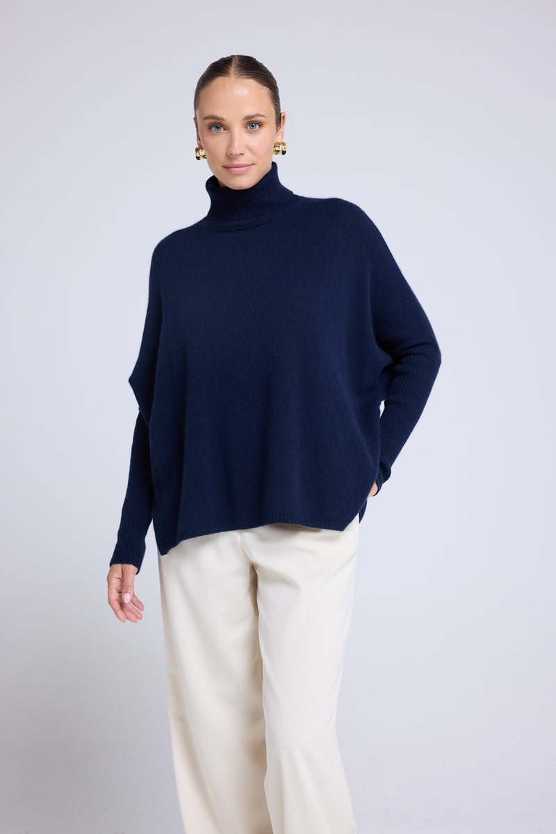 Pull Col Roule Poncho Rolanda - Bleu Marine