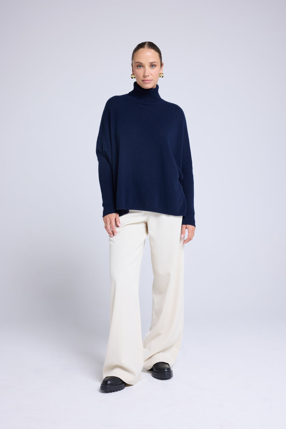 Maglione Collo Alto Poncho Rolanda - Blu Marino