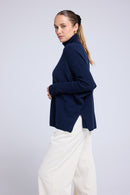 Pull Col Roule Poncho Rolanda - Bleu Marine