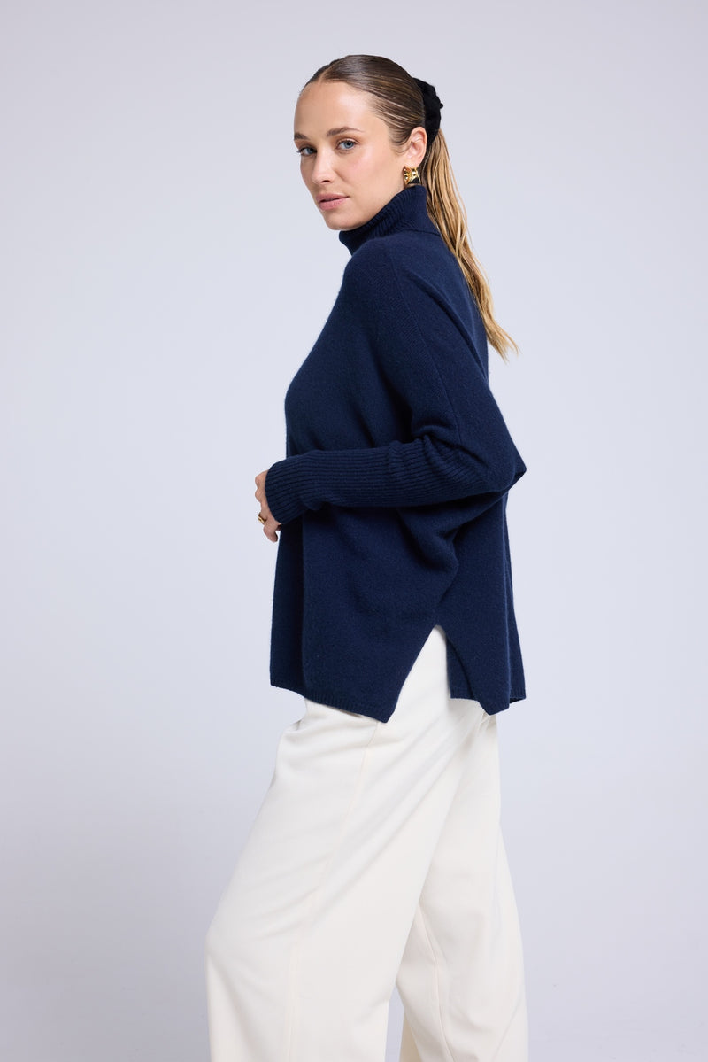 Pull Col Roule Poncho Rolanda - Bleu Marine