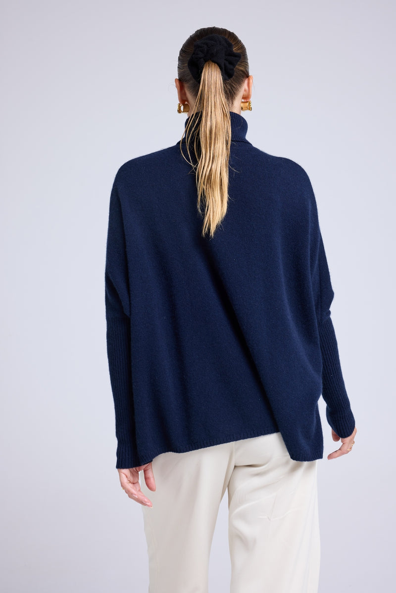 Pull Col Roule Poncho Rolanda - Bleu Marine