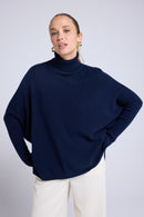 Pull Col Roule Poncho Rolanda - Bleu Marine