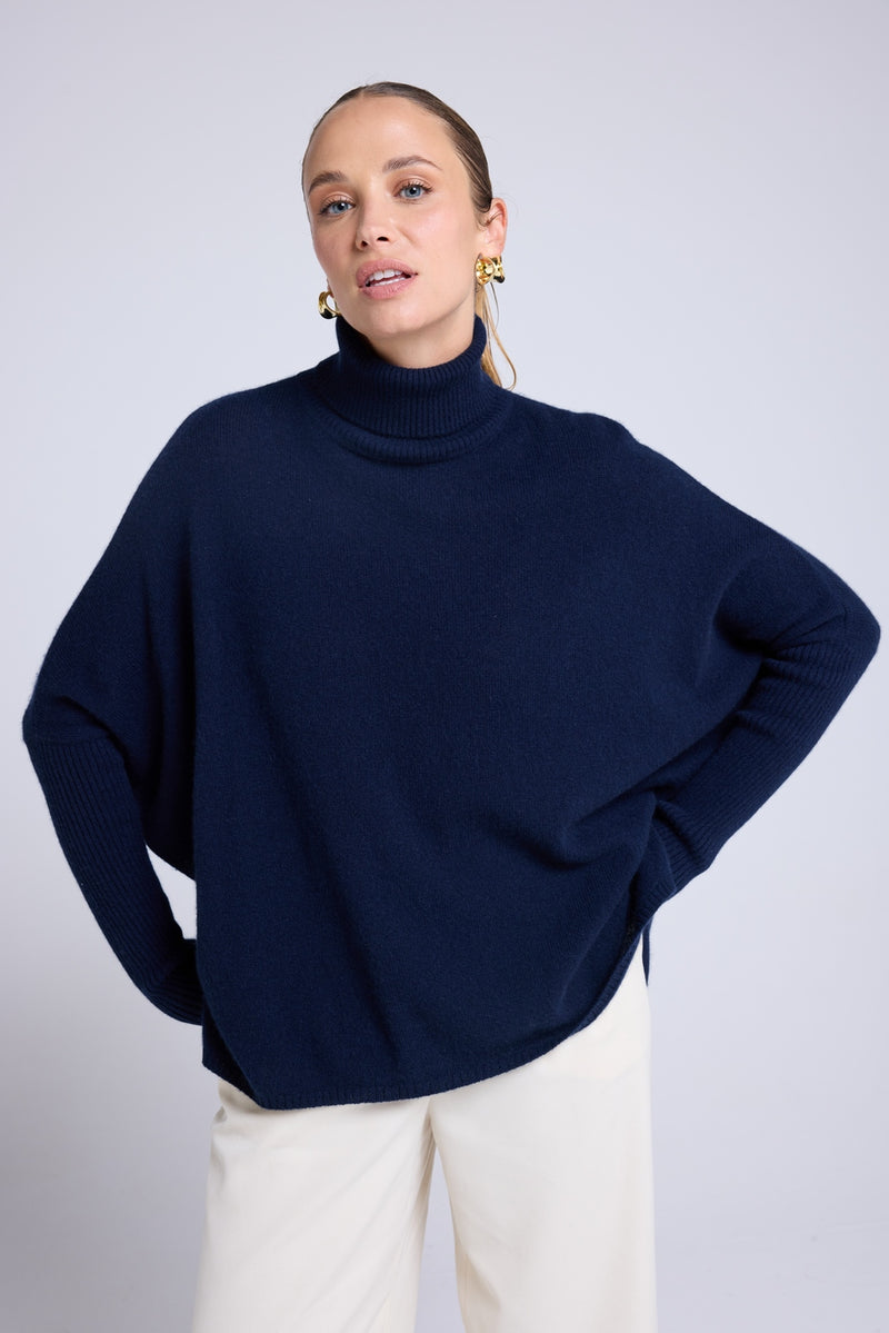 Pull Col Roule Poncho Rolanda - Bleu Marine