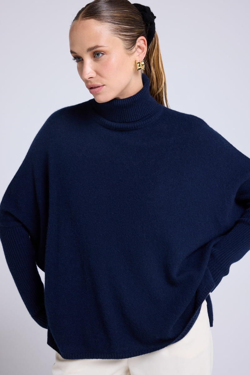 Pull Col Roule Poncho Rolanda - Bleu Marine