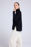 Pull Col Roule Boutons Dorés Poncho Rolanda - Noir