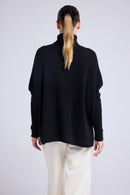 Pull Col Roule Boutons Dorés Poncho Rolanda - Noir