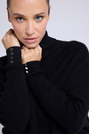Pull Col Roule Boutons Dorés Poncho Rolanda - Noir