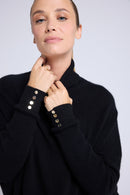 Pull Col Roule Boutons Dorés Poncho Rolanda - Noir