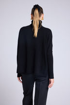 Pull Col Roule Coeur Poncho Rolanda - Noir Rouge - Femme
