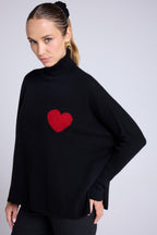 Pull Col Roule Coeur Poncho Rolanda - Noir Rouge - Femme