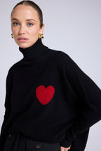 Pull Col Roule Coeur Poncho Rolanda - Noir Rouge - Femme