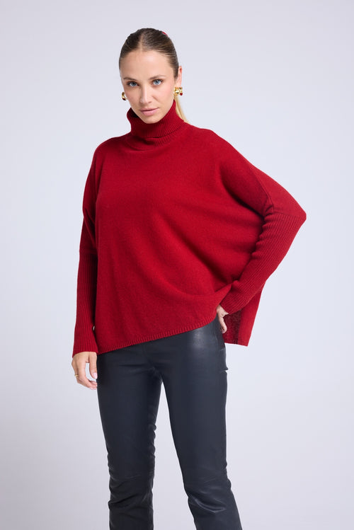 Pull Col Roule Poncho Rolanda - Rouge Bordeau