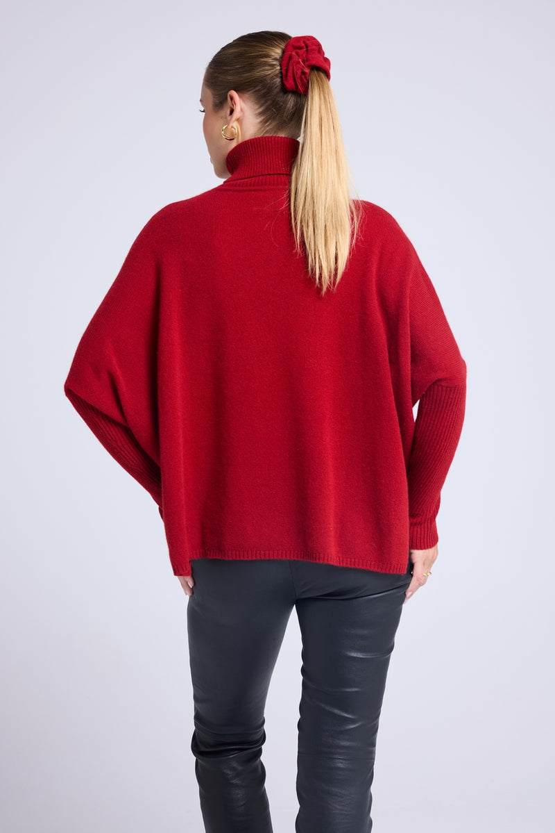 Pull Col Roule Poncho Rolanda - Rouge Bordeau