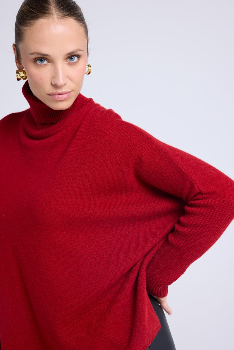 Pull Col Roule Poncho Rolanda - Rouge Bordeau