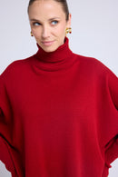 Pull Col Roule Poncho Rolanda - Rouge Bordeau