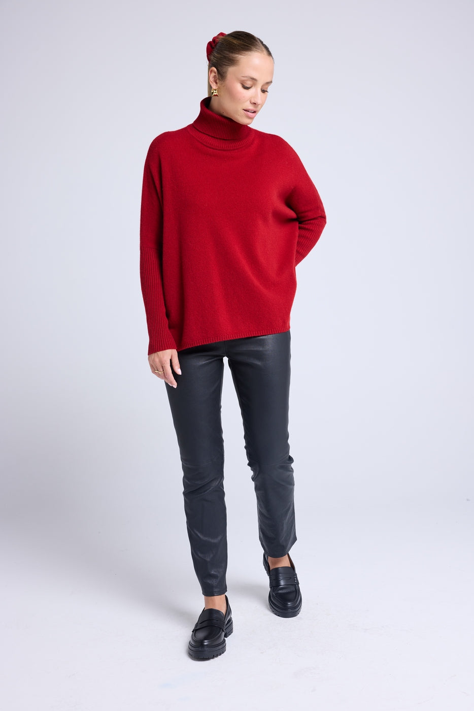 Maglione Dolcevita Poncho Rolanda - Rosso Bordeaux