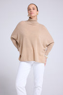 Pull Col Roule Poncho Rolanda - Beige Crème