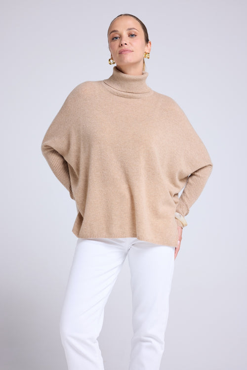 Pull Col Roule Poncho Rolanda - Beige Crème