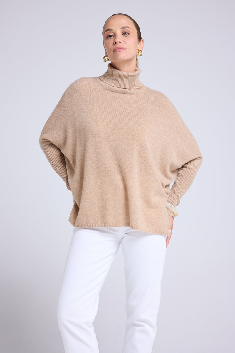 Pull Col Roule Poncho Rolanda - Beige Crème