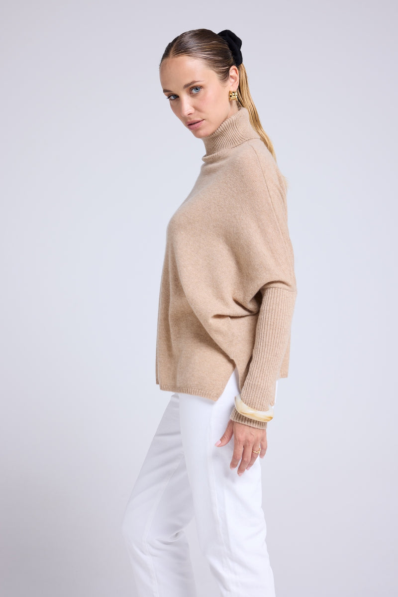 Pull Col Roule Poncho Rolanda - Beige Crème