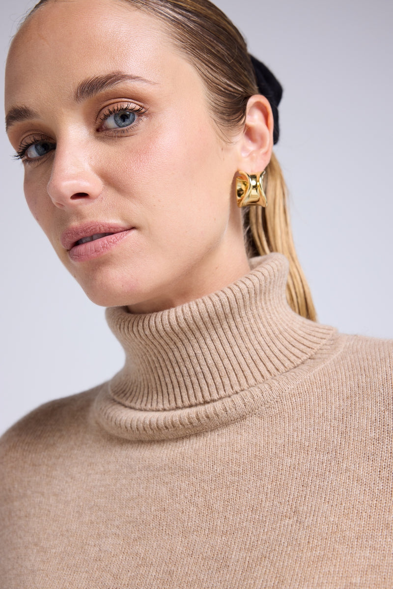 Pull Col Roule Poncho Rolanda - Beige Crème