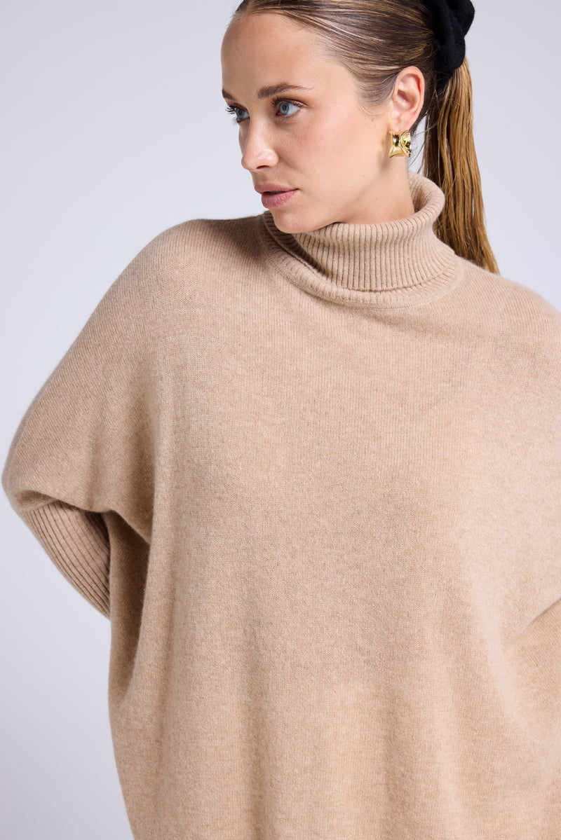 Pull Col Roule Poncho Rolanda - Beige Crème