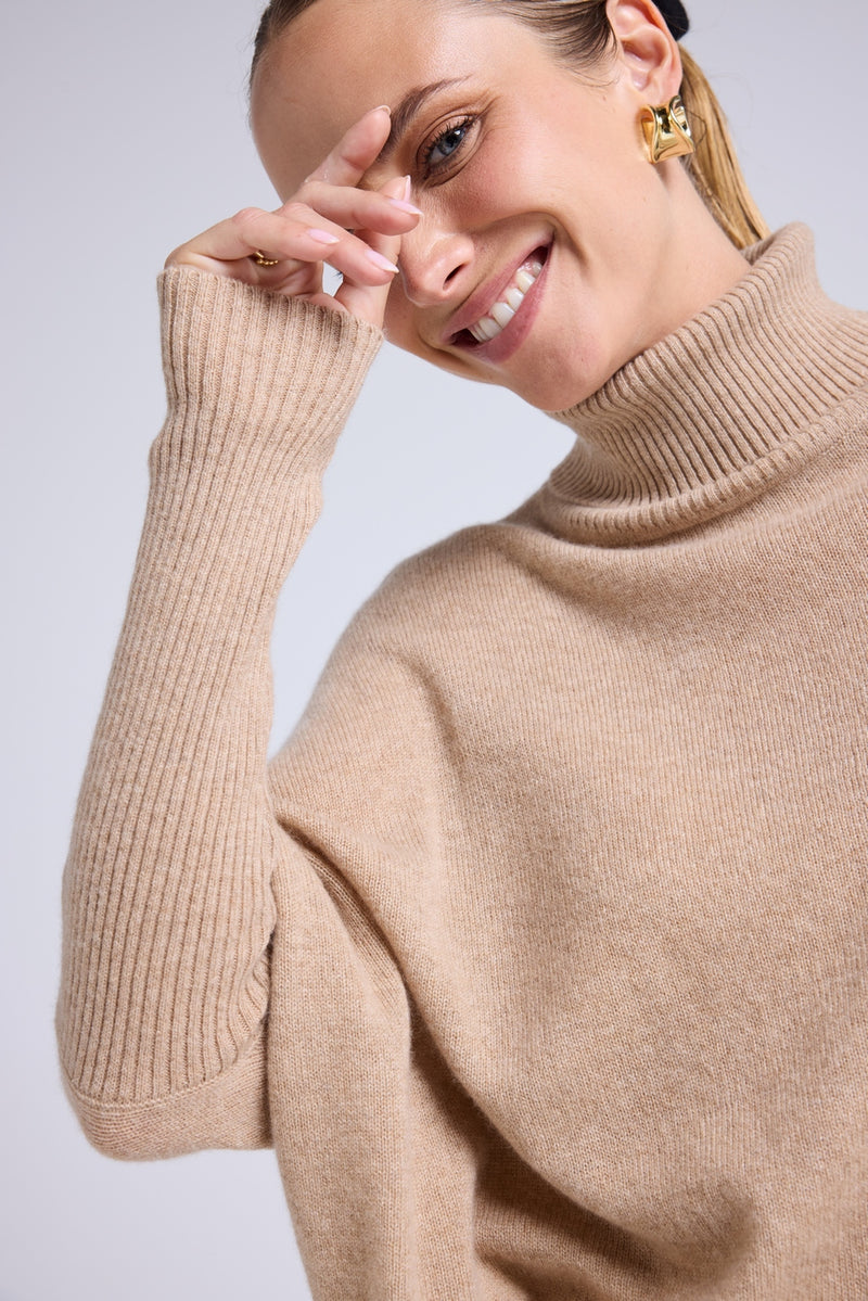 Pull Col Roule Poncho Rolanda - Beige Crème