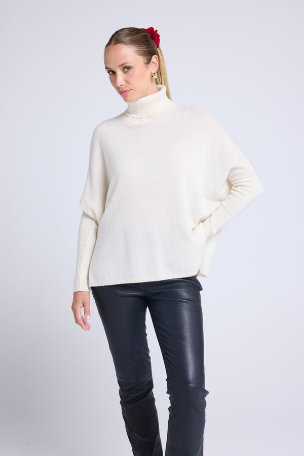 Pull Col Roule Poncho Rolanda - Blanc - Femme