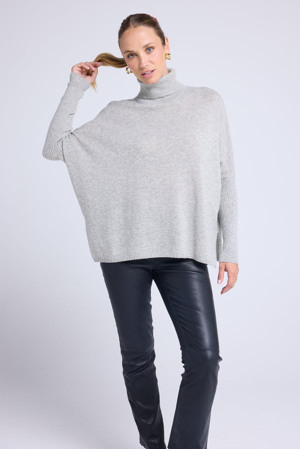 Pull Col Roule Poncho Rolanda - Gris Clair - Femme